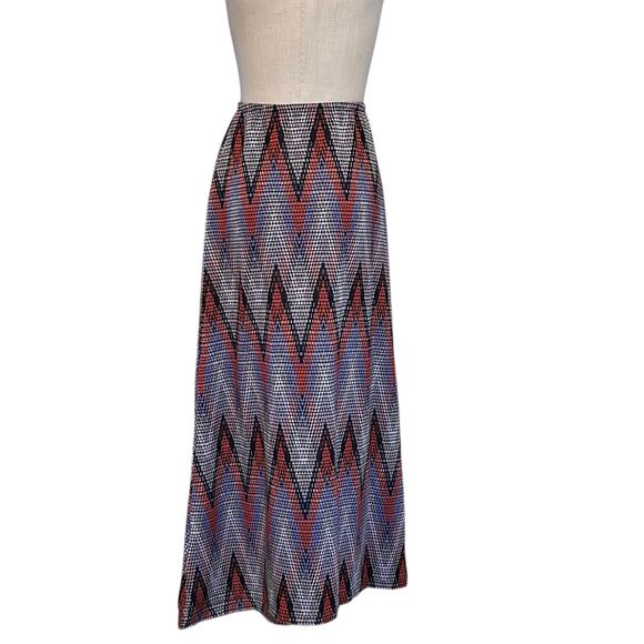 Vintage Orange Blue Chevron A Line Maxi Skirt Women Sz Small 70s Disco Mod Artsy - Picture 2 of 16